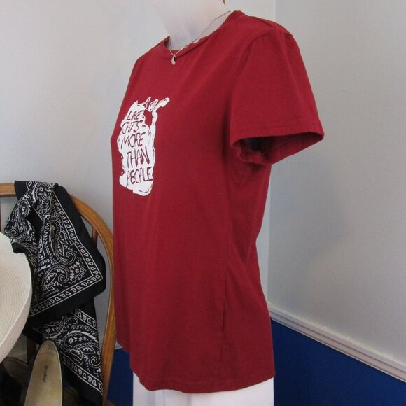 Dark Red Cotton Cat Lovers Graphic T-Shirt - Picture 3 of 9